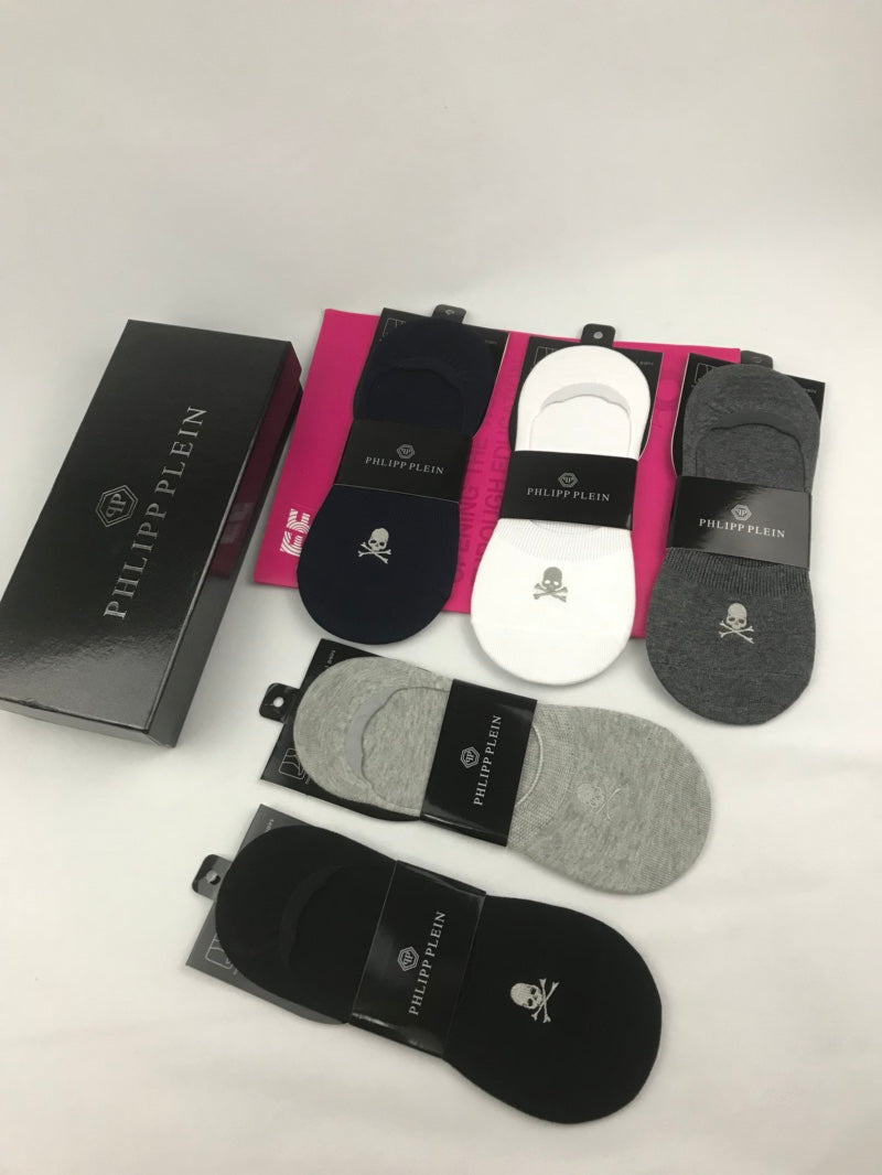 Philipp Plein Cotton Small Skull Details No-Show Socks - 5-Pair Set