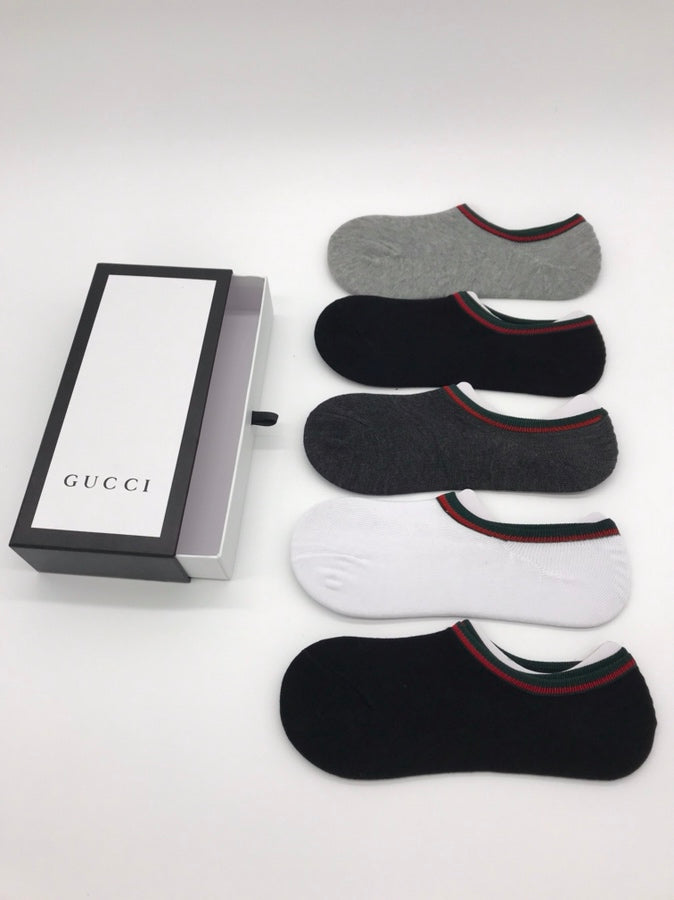 Gucci Contrast Stripe Details No-Show Socks - 5-Pair Set
