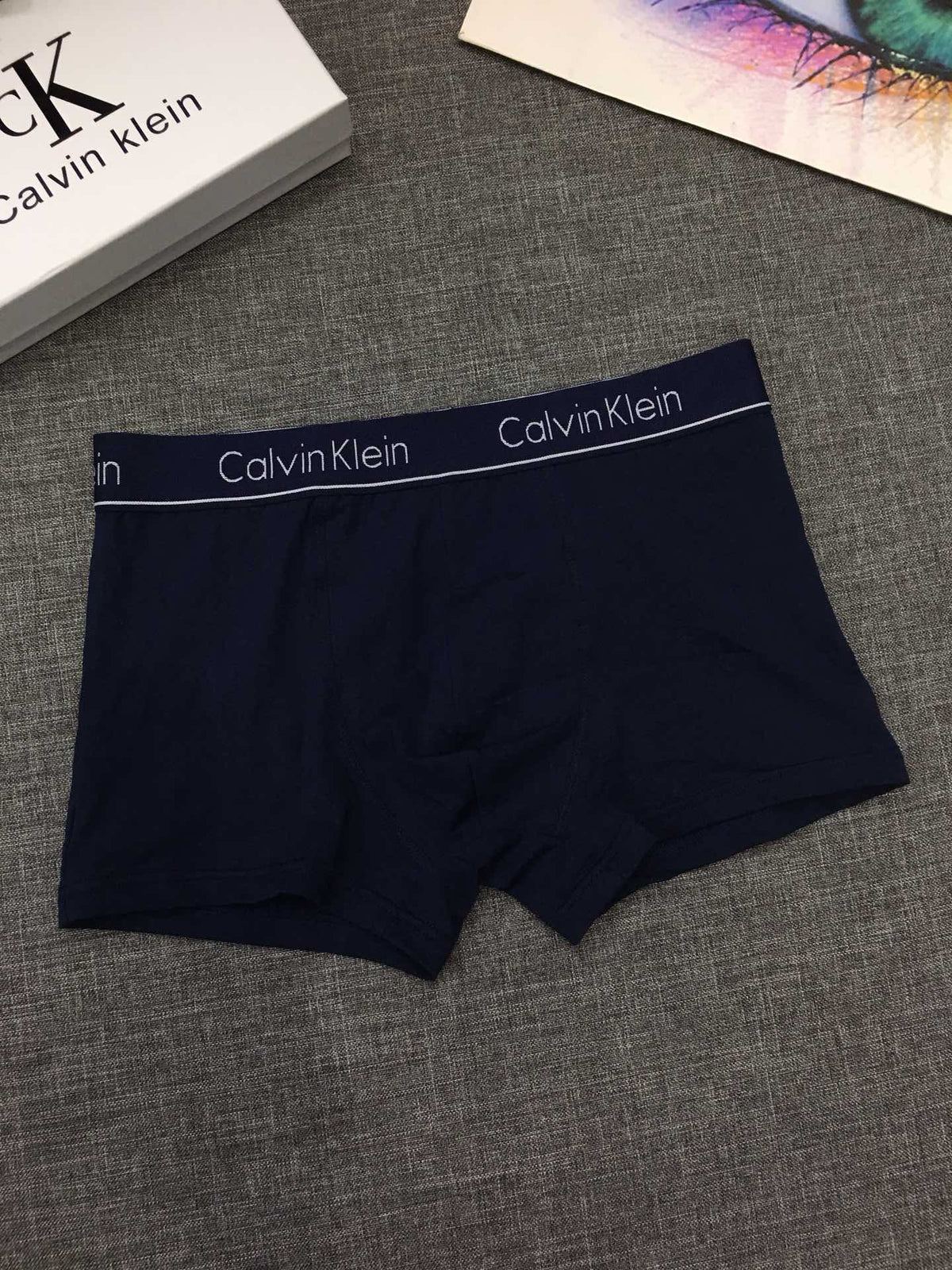 Calvin Klein Cotton-spandex Blue, Green & White Tonal Waistbands Men's Boxer Briefs - 3-Piece Box