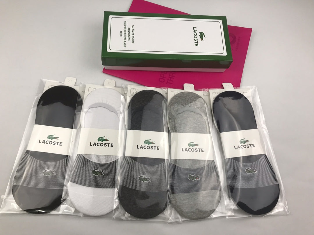 Lacoste Cotton Pastel Colour Tonal Waistbands No-Show Socks - 5-Pair Set