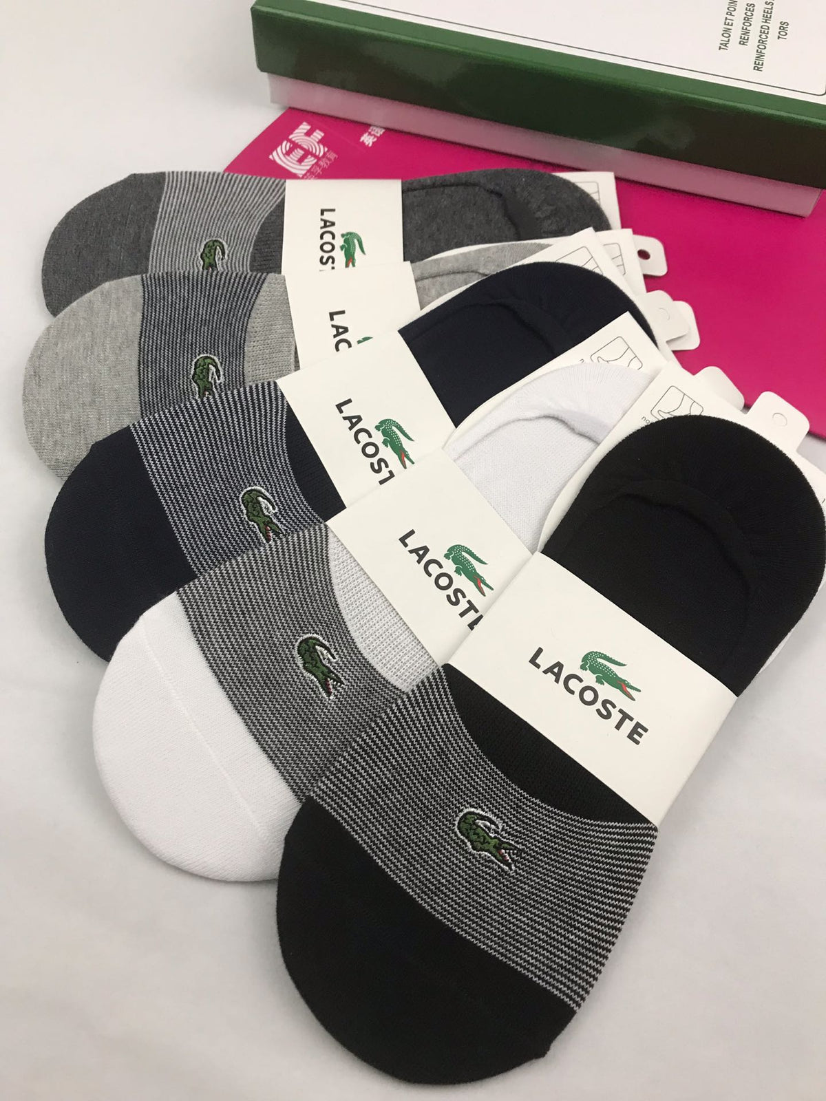 Lacoste Cotton Pastel Colour Tonal Waistbands No-Show Socks - 5-Pair Set