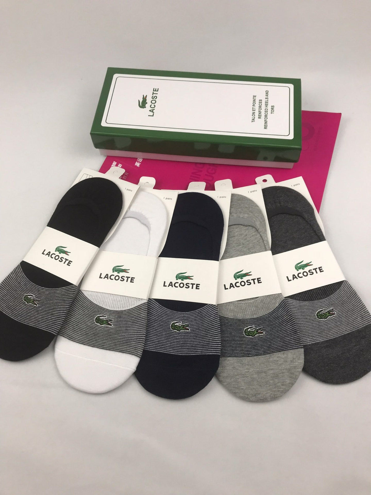 Lacoste Cotton Pastel Colour Tonal Waistbands No-Show Socks - 5-Pair Set