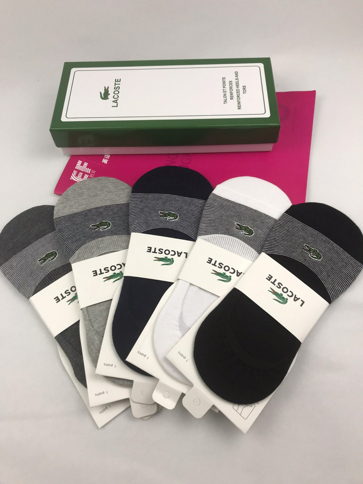 Lacoste Cotton Pastel Colour Tonal Waistbands No-Show Socks - 5-Pair Set