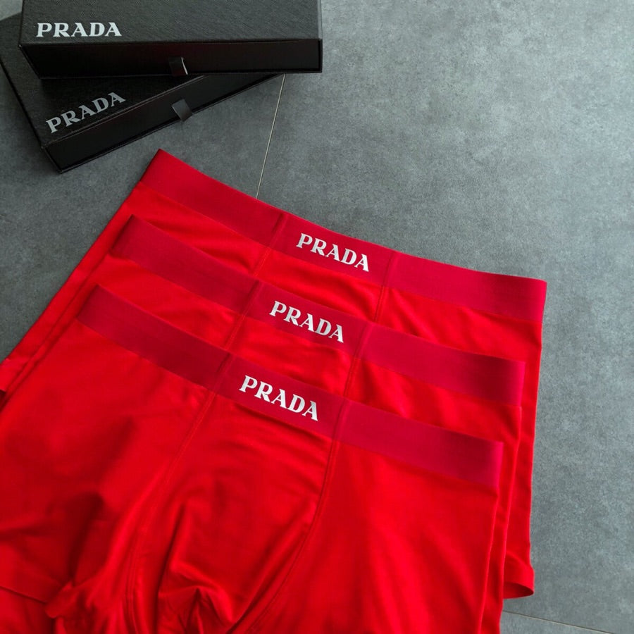 Prada Red Wordmark Boxer Briefs 3-Piece Box Collection Essentials
