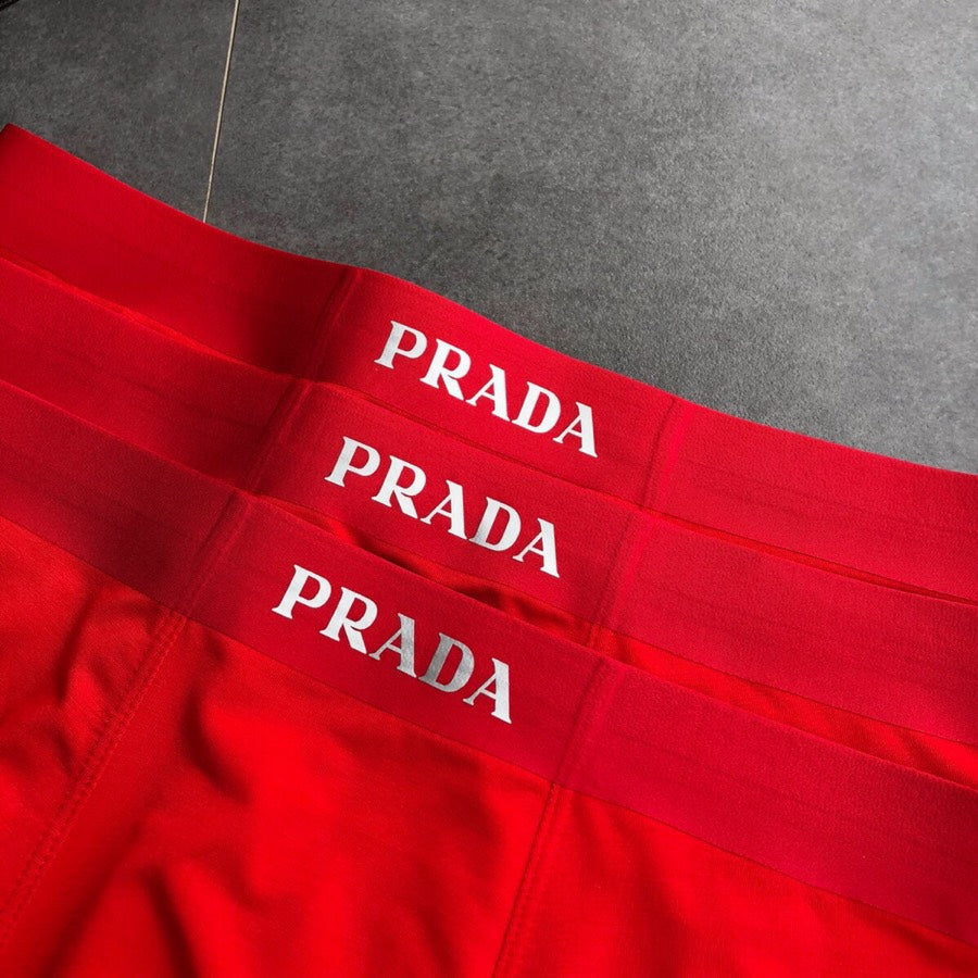 Prada Red Wordmark Boxer Briefs 3-Piece Box Collection Essentials