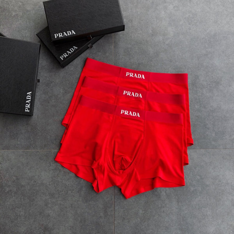 Prada Red Wordmark Boxer Briefs 3-Piece Box Collection Essentials