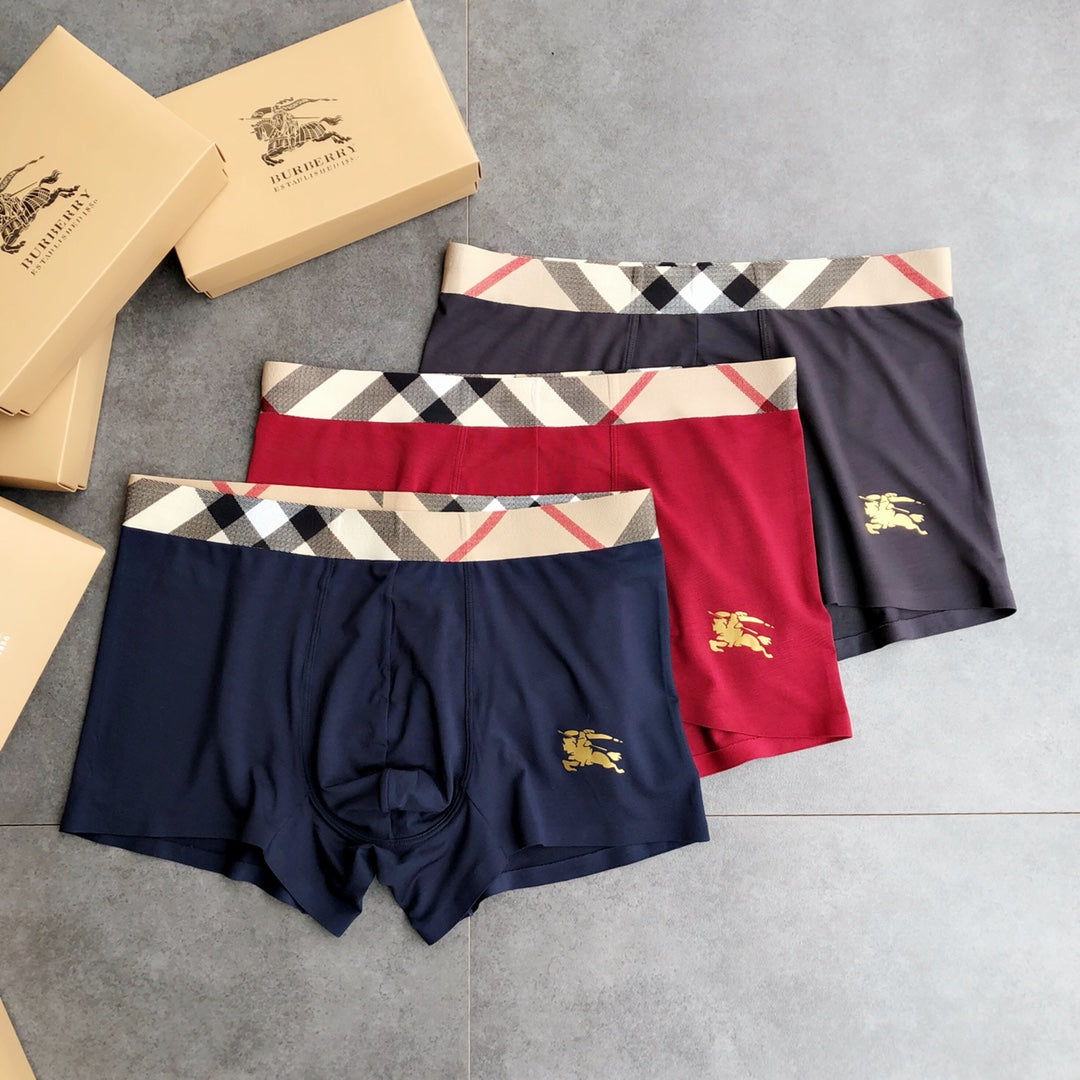 Burberry Visible Colour, Waistband And Emblem Details Men's Boxer Briefs - 3-Piece Box