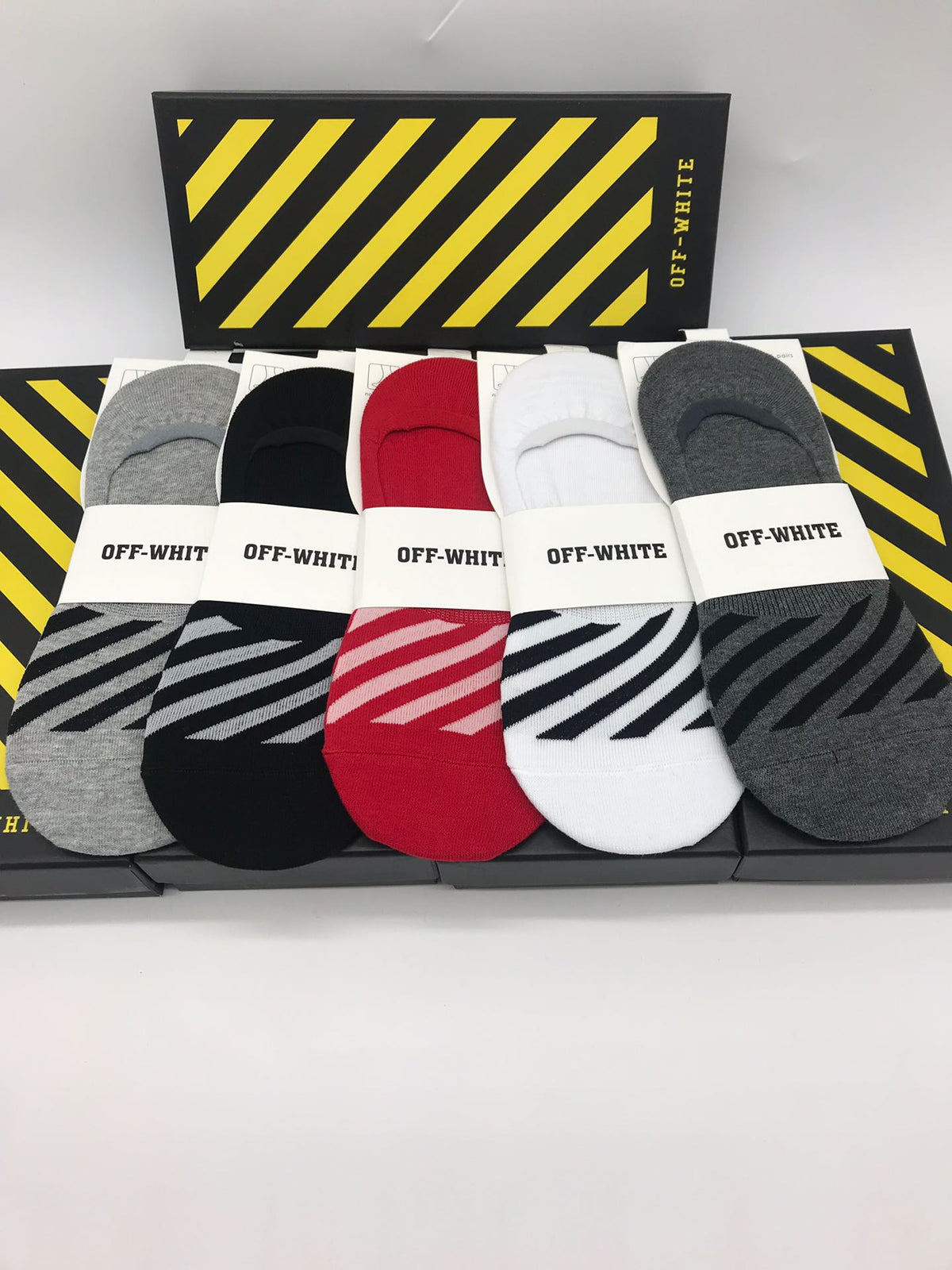 Off-White Striped Details No-Show Socks - 5-Pair Set