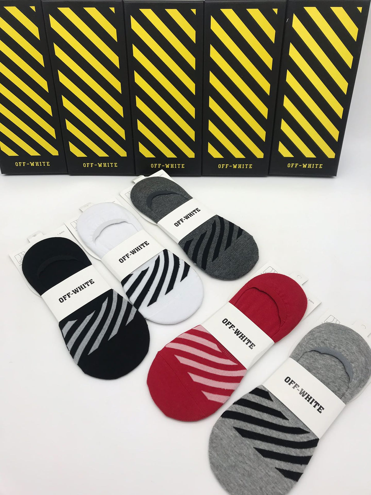 Off-White Striped Details No-Show Socks - 5-Pair Set