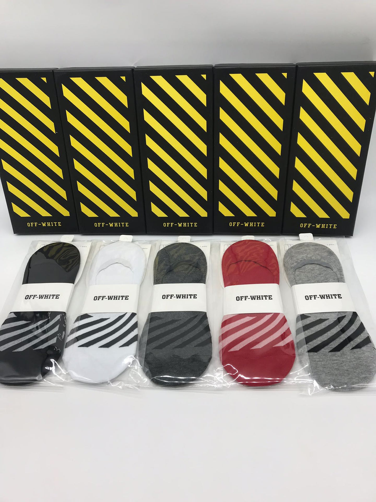 Off-White Striped Details No-Show Socks - 5-Pair Set