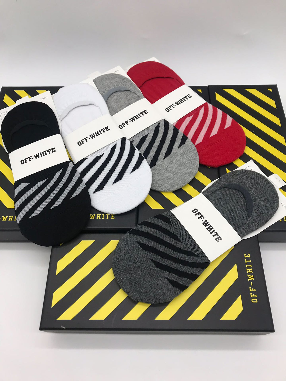 Off-White Striped Details No-Show Socks - 5-Pair Set