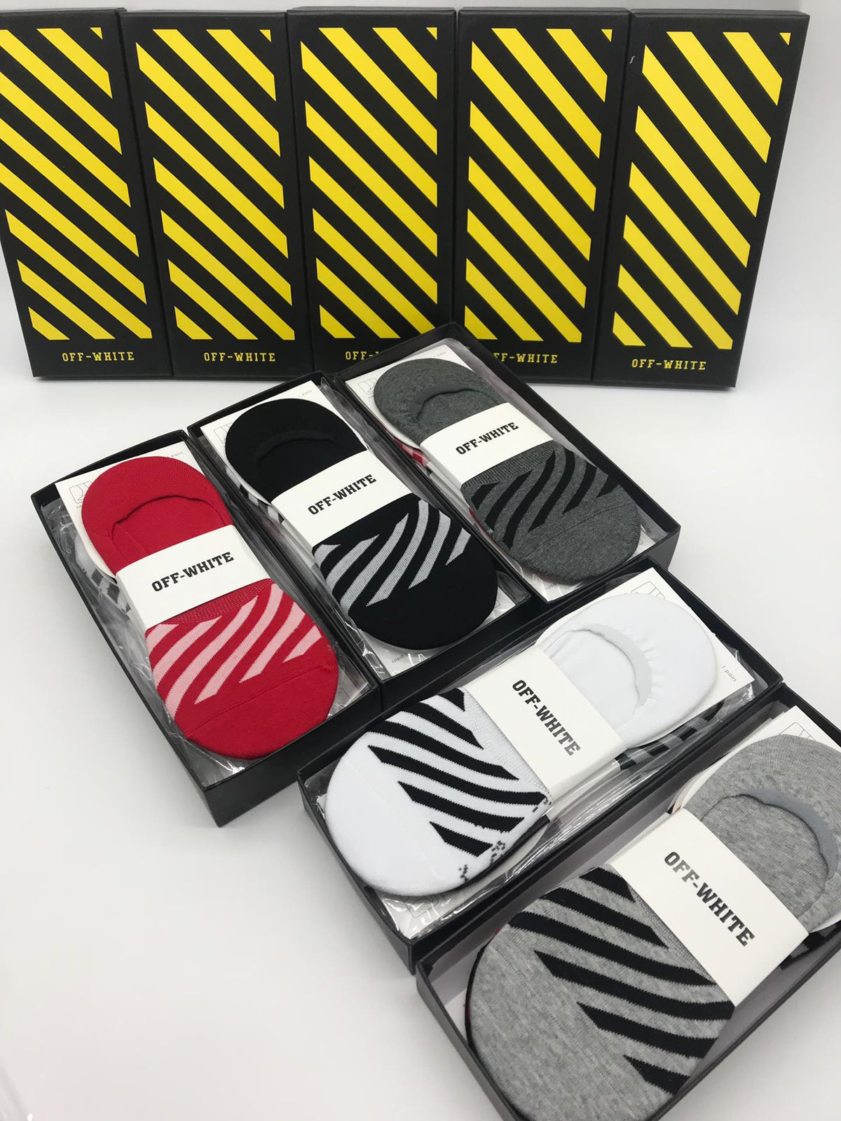 Off-White Striped Details No-Show Socks - 5-Pair Set