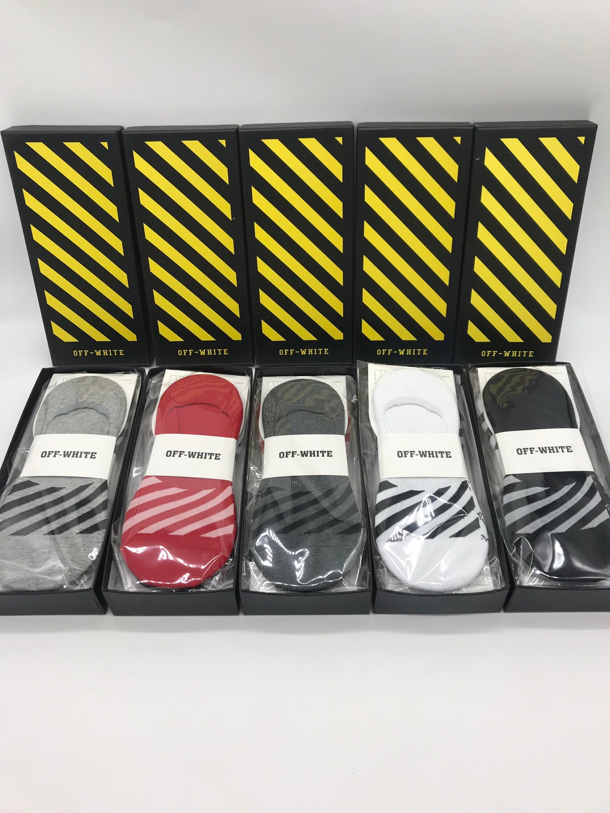 Off-White Striped Details No-Show Socks - 5-Pair Set
