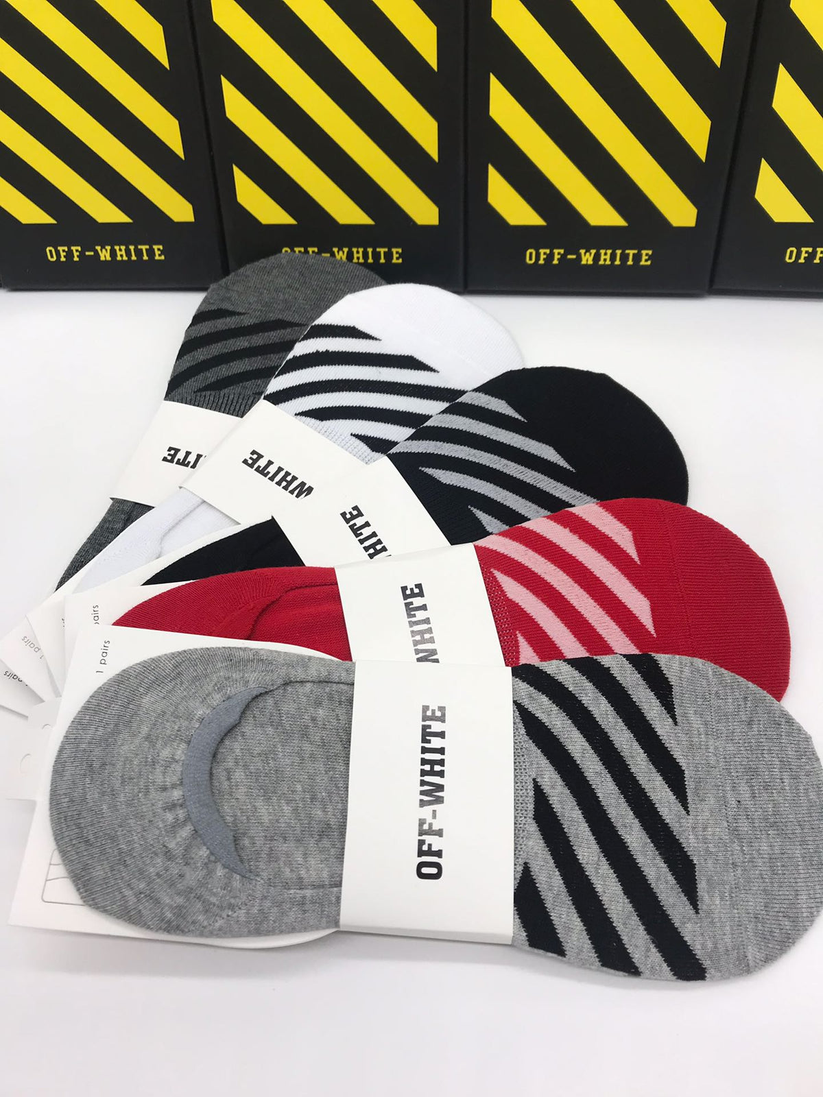 Off-White Striped Details No-Show Socks - 5-Pair Set