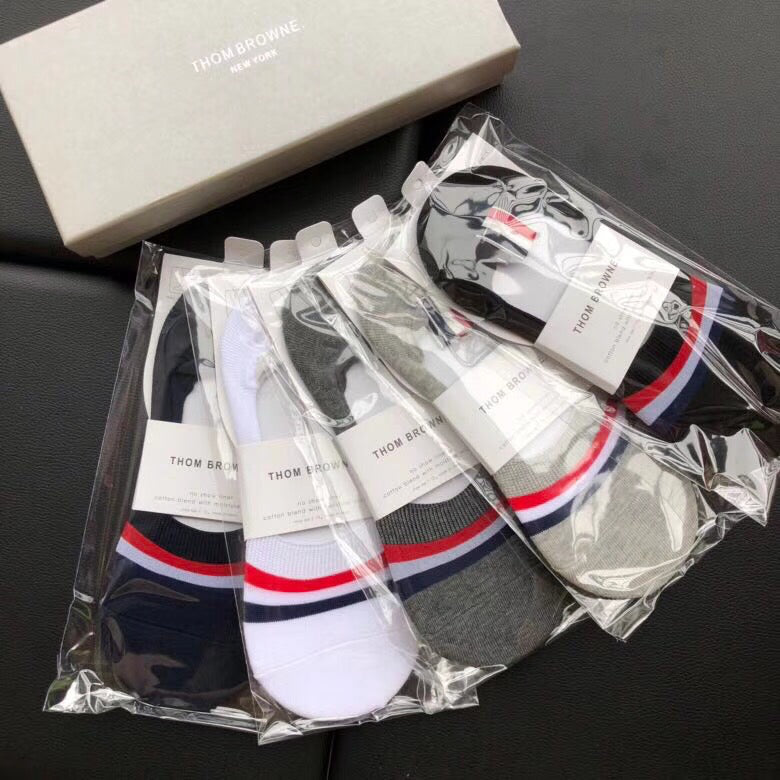 Thom Browne Tricolour Cuff Details No-Show Socks - 5-Pair Set