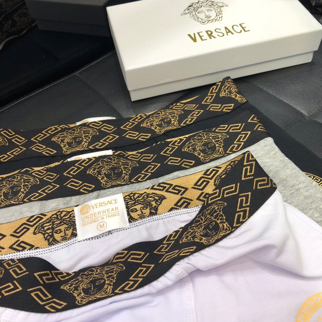 Versace Ornate Gold-Tone Waistbands And Medallion Details Men's Briefs - 3-Piece Box