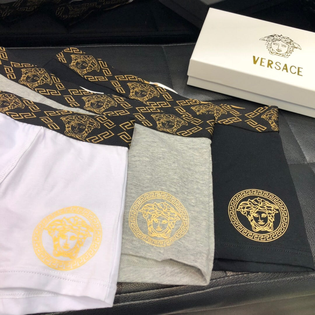Versace Ornate Gold-Tone Waistbands And Medallion Details Men's Briefs - 3-Piece Box