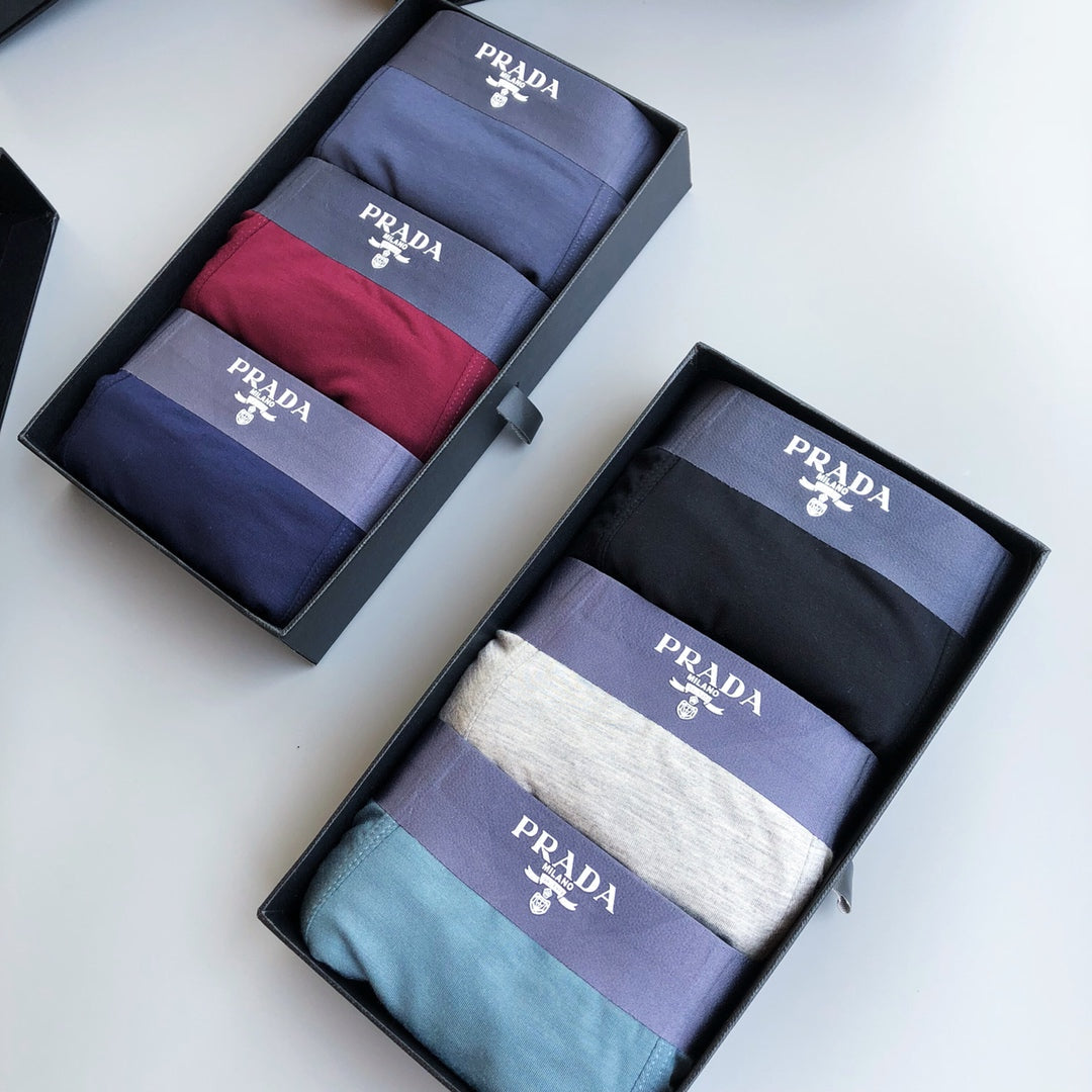 Prada Visible Colour, Waistband And Emblem Details Men's Boxer Briefs - 3-Piece Box