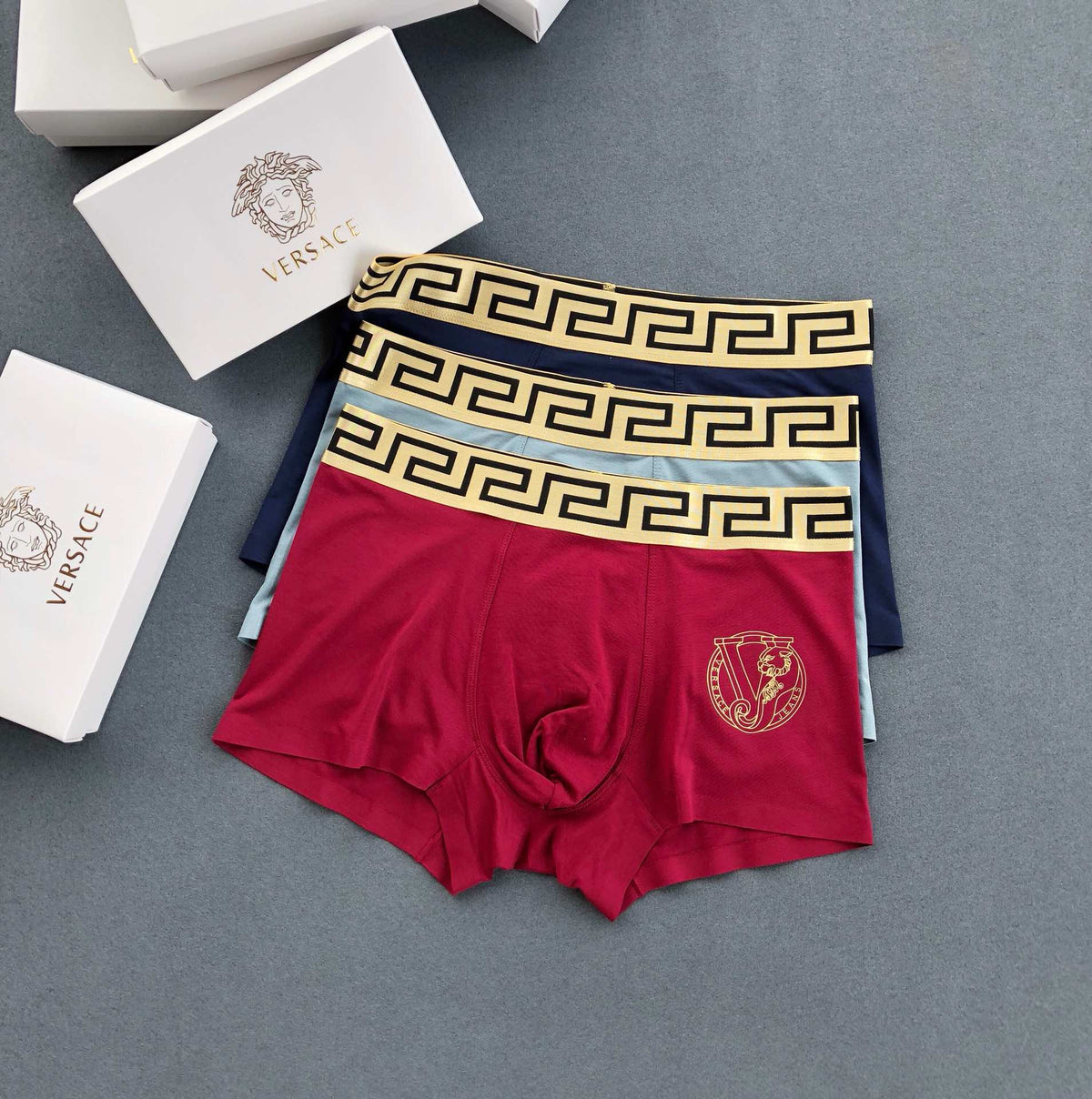 Versace Visible Waistband, Colour And Emblem Details Men's Boxer Briefs - 3-Piece Box