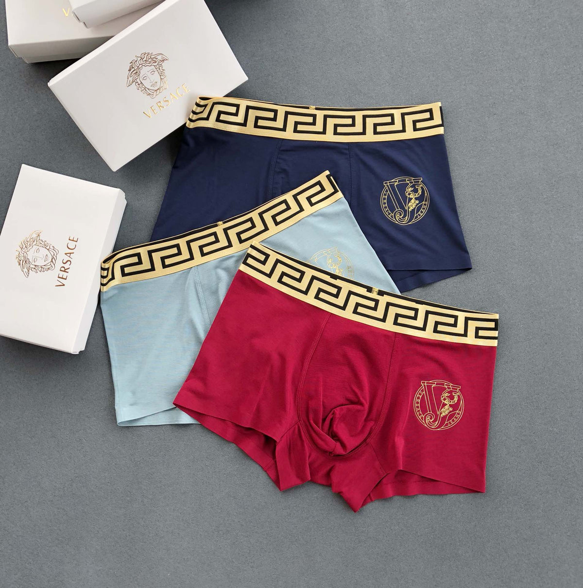 Versace Greek-Key Waistbands And Medallion Details Men's Boxer Briefs - 3-Piece Box