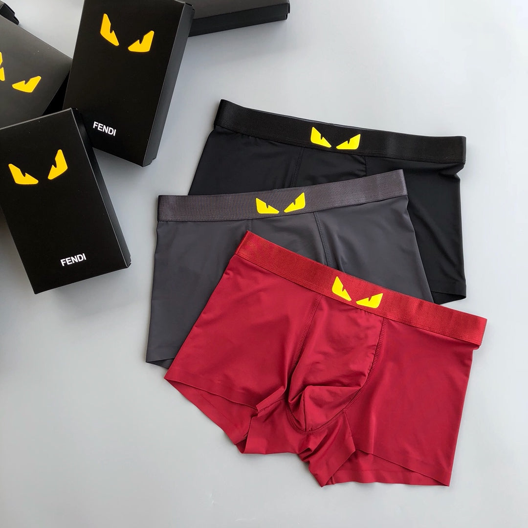 Fendi Yellow Eye-Style Waistband Details Men's Boxer Briefs - 3-Piece Box
