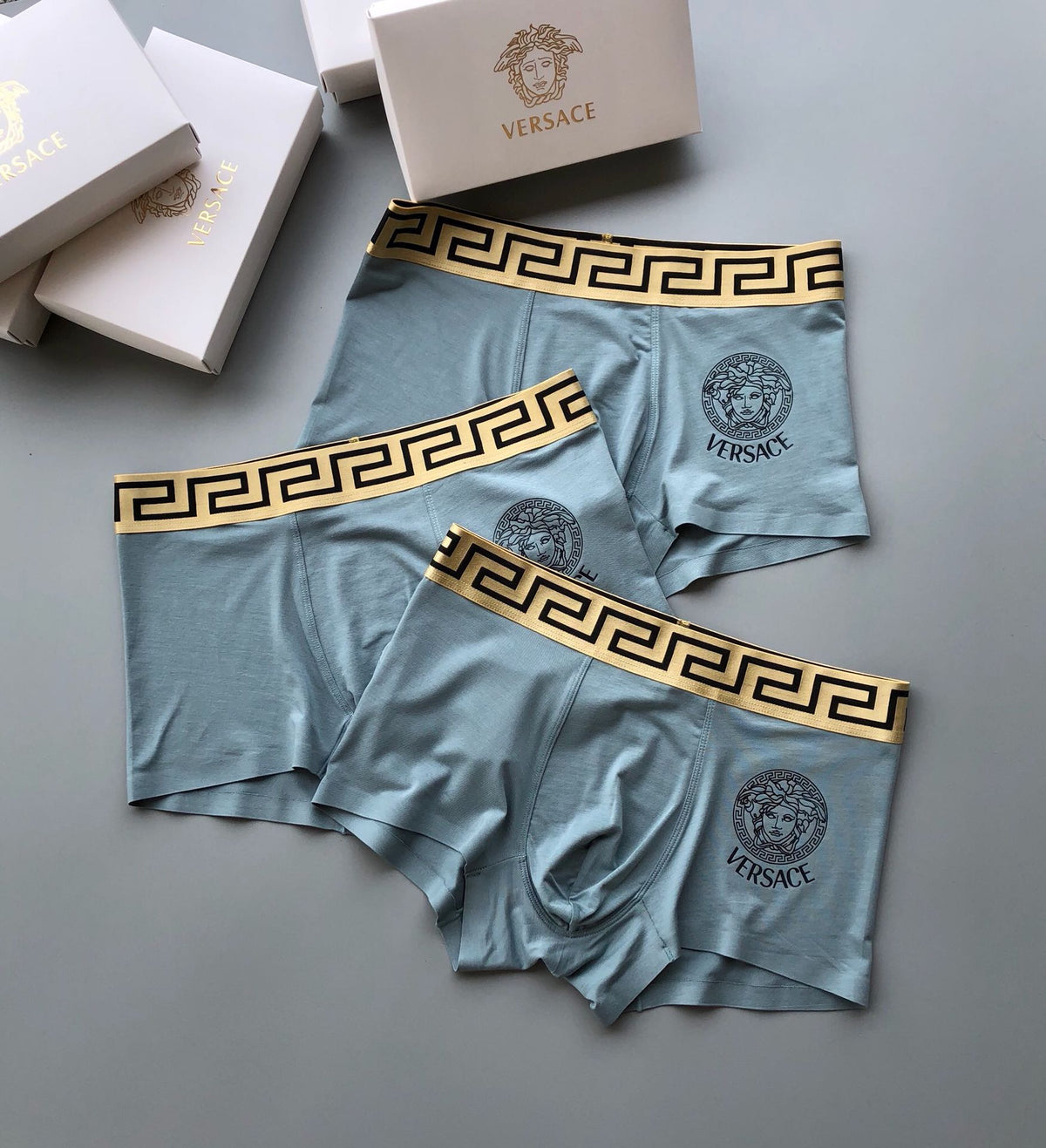 Versace Powder Blue Medusa Boxer Briefs 3-Piece Box Collection