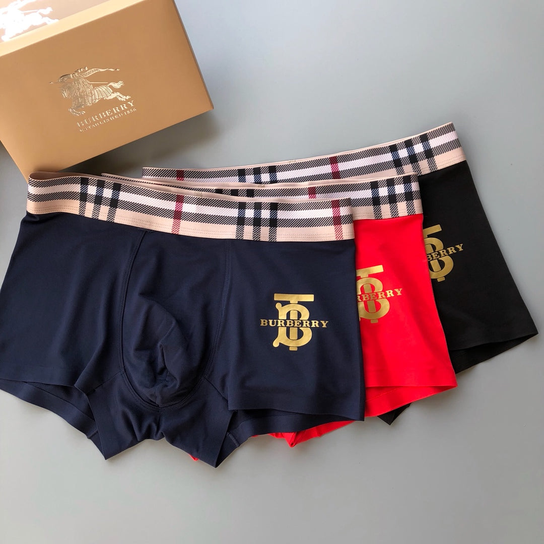 Burberry Visible Colour, Waistband And Emblem Details Men's Boxer Briefs - 3-Piece Box