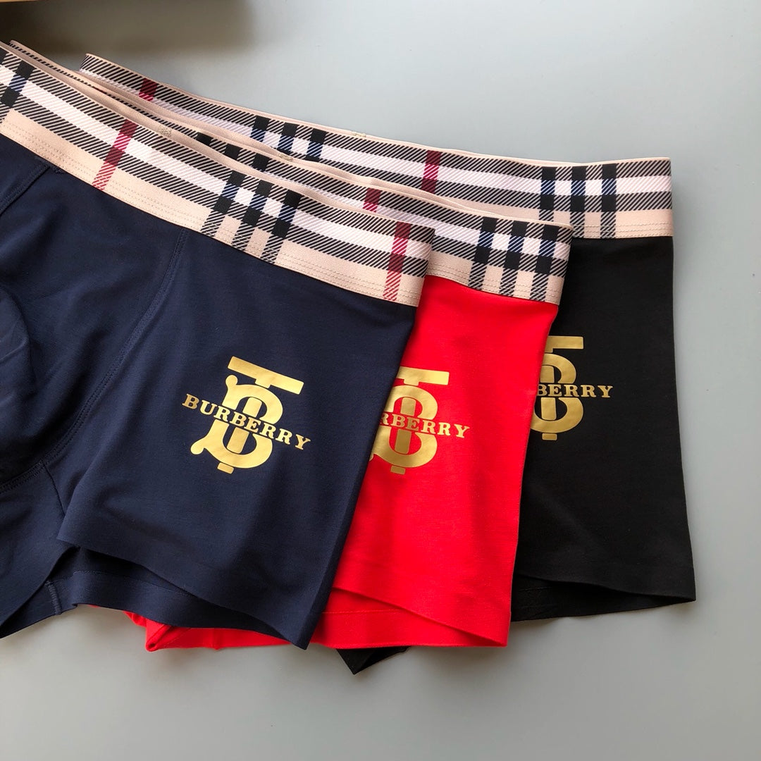 Burberry Visible Colour, Waistband And Emblem Details Men's Boxer Briefs - 3-Piece Box