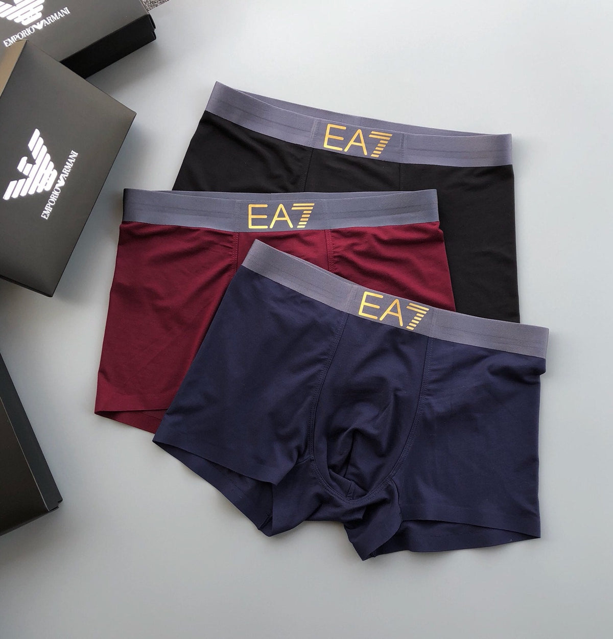 Armani Blue, Green & White Tonal Waistbands Men's Boxer Briefs - 3-Piece Box