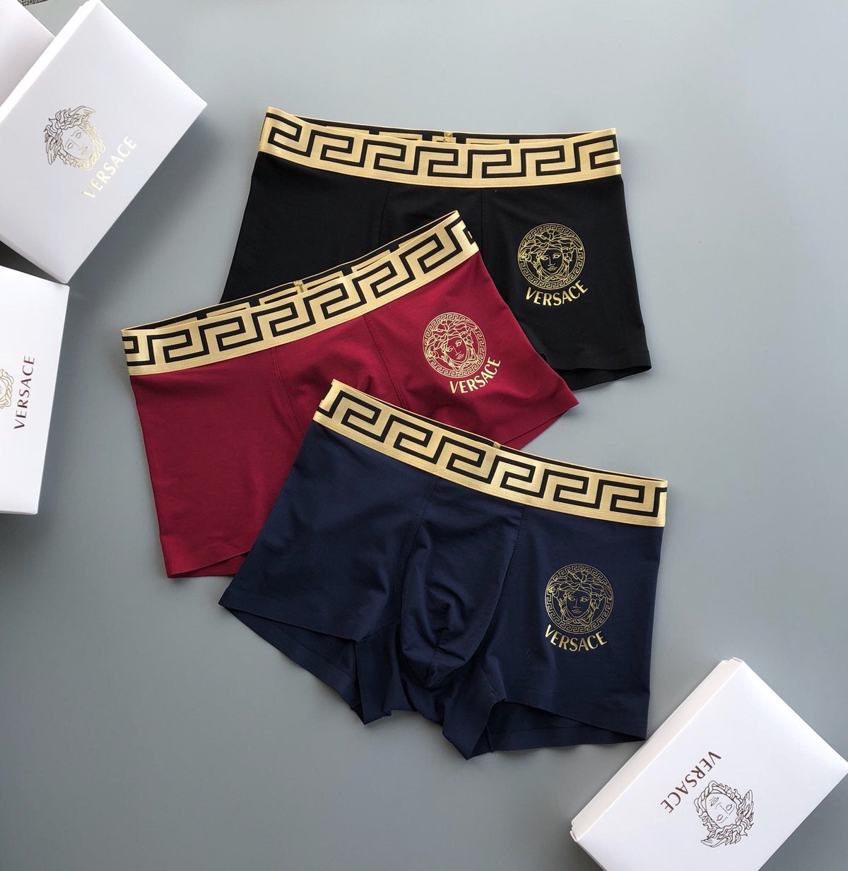 Versace Visible Branded Waistband Or Emblem Details Men's Boxer Briefs - 3-Piece Box