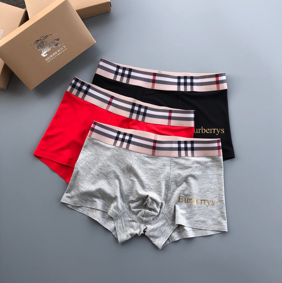 Burberry Check Waistband Boxer Briefs 3-Piece Box Collection