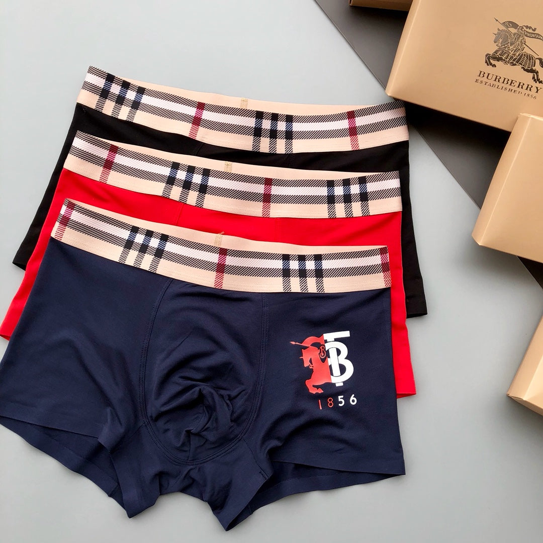 Burberry Check-Inspired Waistbands And Crest Details Men's Boxer Briefs - 3-Piece Box