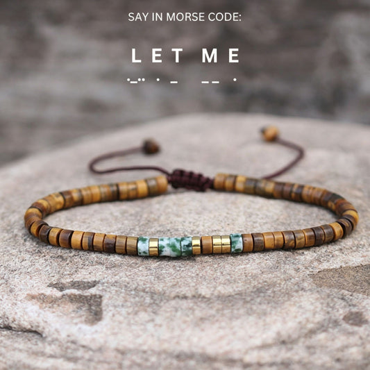 Badass Teacher Morse Code Bracelet | African Turquoise & Tiger Eye Heishi Beads | Teacher Appreciation Gift