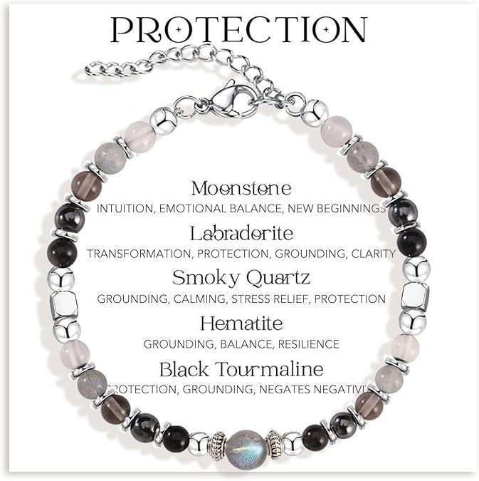 Evil Eye Fivefold Protection Bracelet | 5 Natural Crystals | Adjustable Wax Rope