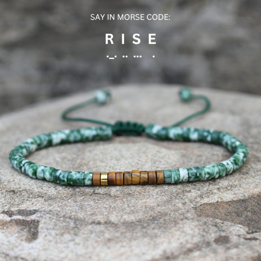 Badass Teacher Morse Code Bracelet | African Turquoise & Tiger Eye Heishi Beads | Teacher Appreciation Gift