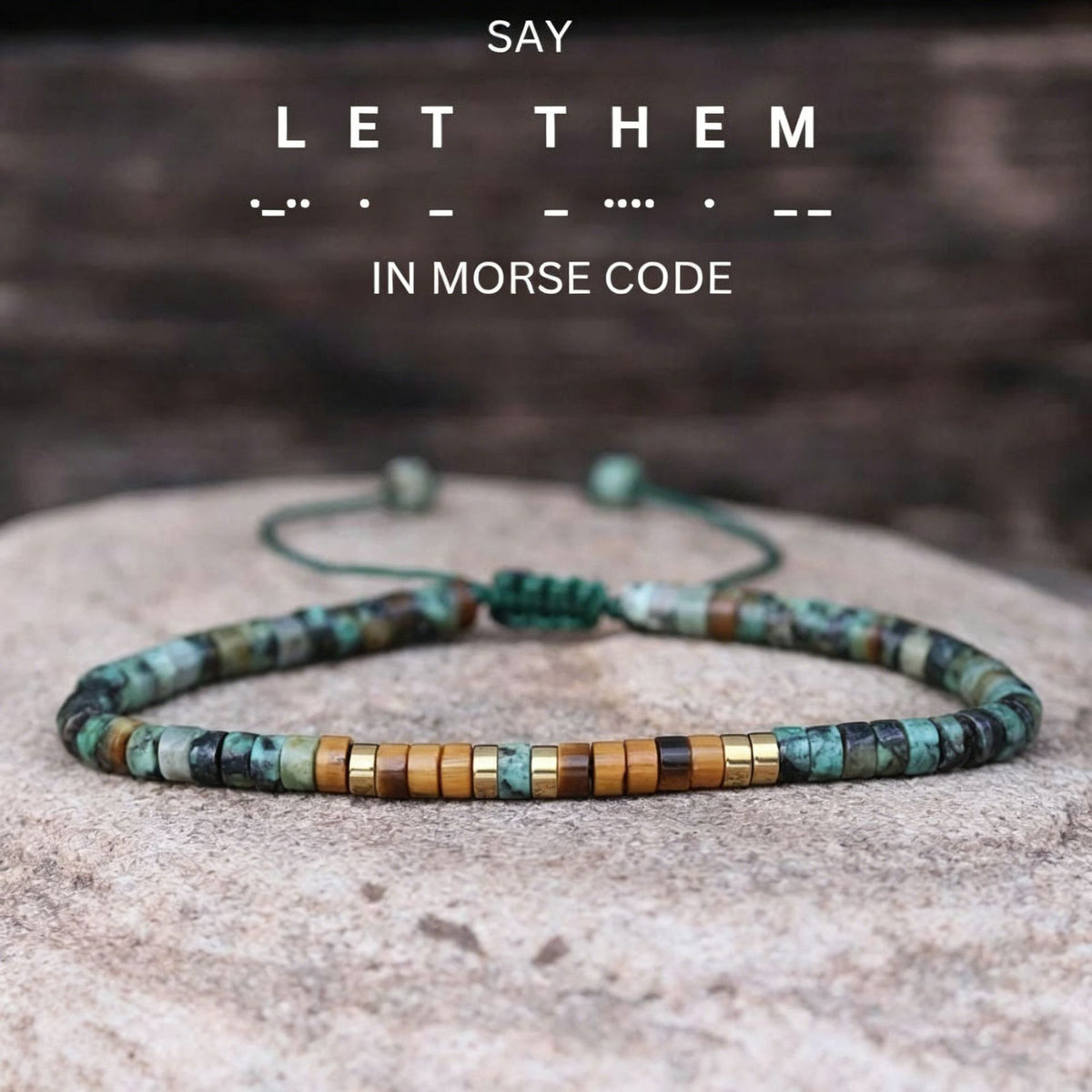 Badass Teacher Morse Code Bracelet | African Turquoise & Tiger Eye Heishi Beads | Teacher Appreciation Gift