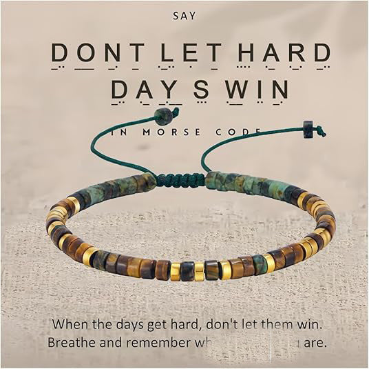 Badass Teacher Morse Code Bracelet | African Turquoise & Tiger Eye Heishi Beads | Teacher Appreciation Gift