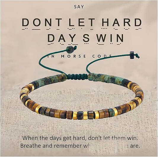 Badass Teacher Morse Code Bracelet | African Turquoise & Tiger Eye Heishi Beads | Teacher Appreciation Gift