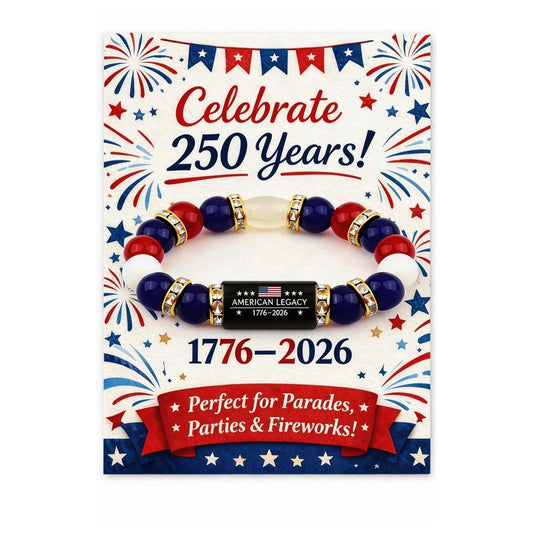 USA 250th Anniversary Bracelet | Red White & Blue Beads | American Legacy 1776–2026 | 4th of July Gift