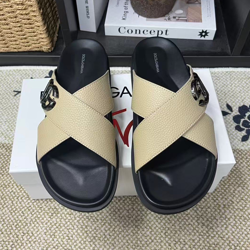 D*G  Premium Leather Casual Slippers - Designer Men's Slides in 5 Colors