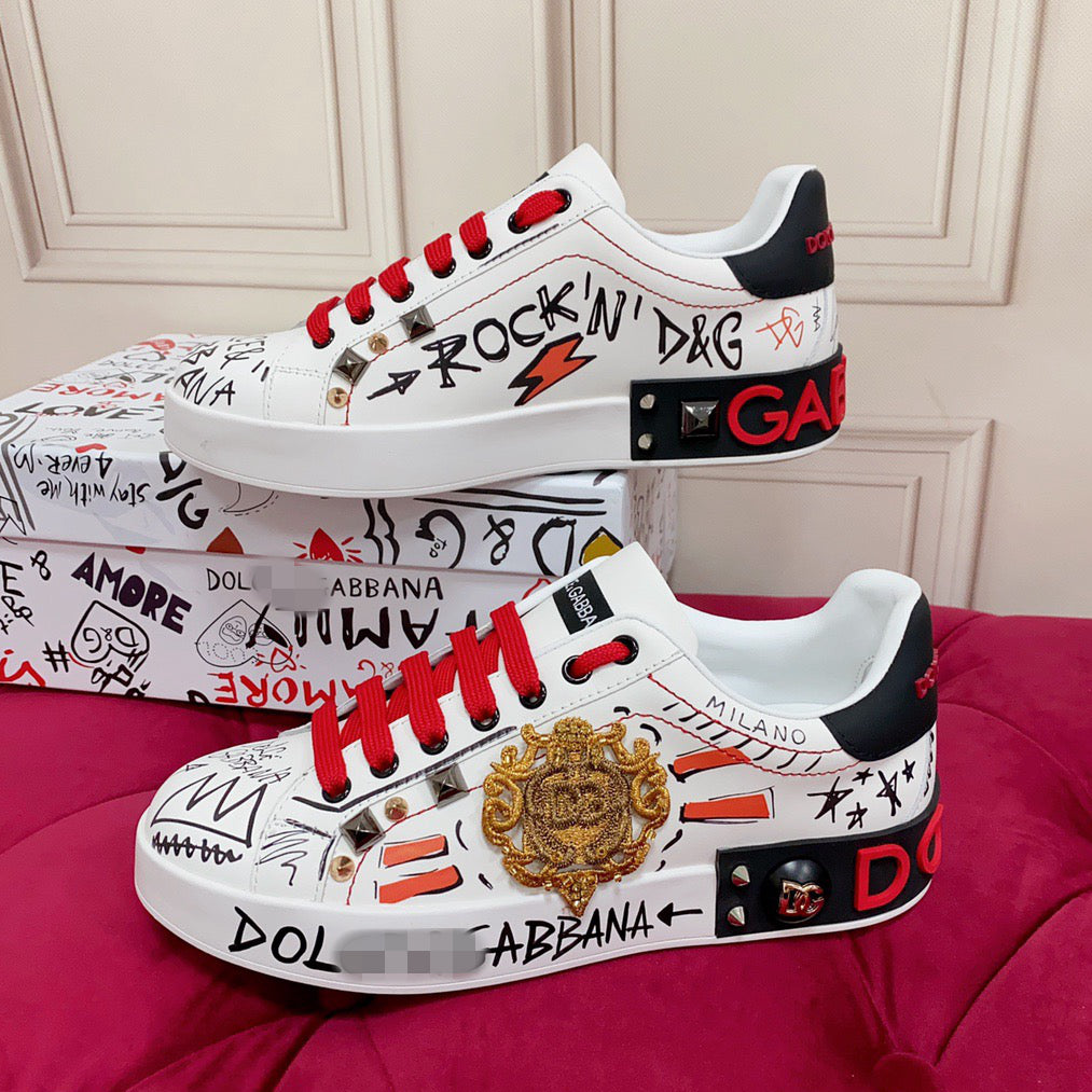 D*G  Luxury Genuine Leather Casual Sneakers - Italian Designer Unisex Shoes