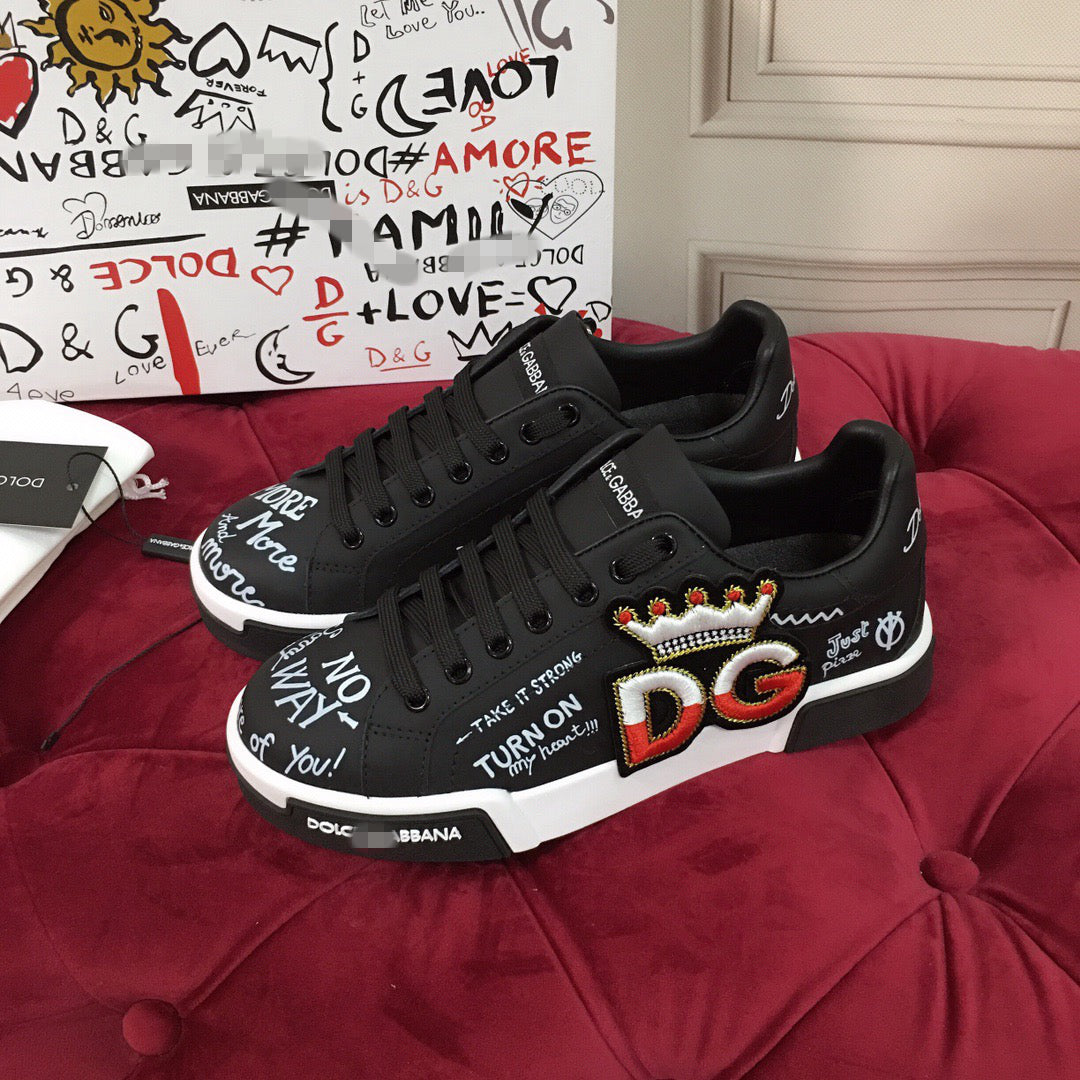D*G  Luxury Genuine Leather Casual Sneakers - Italian Designer Unisex Shoes