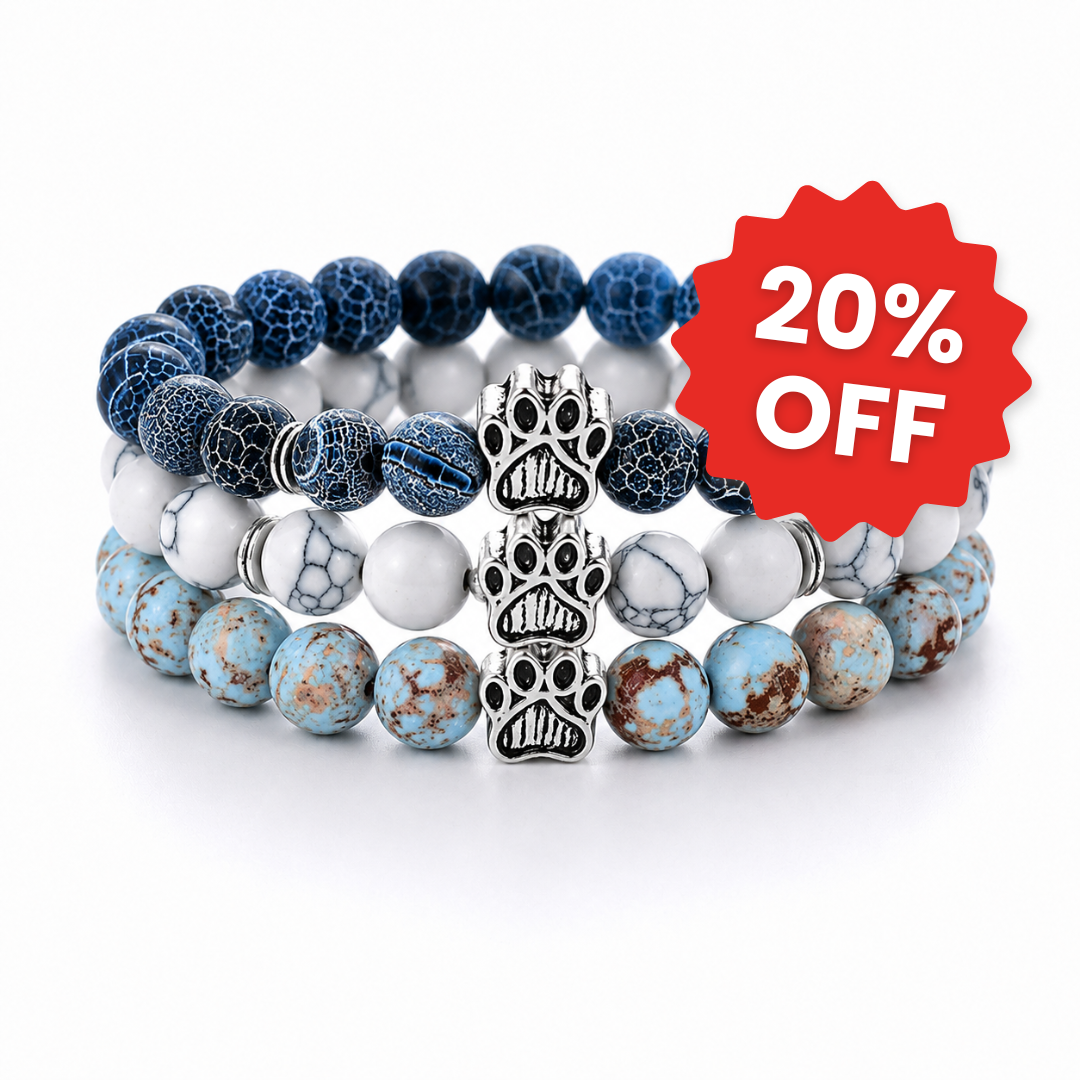 Ocean, Arctic & Lagoon Natural Stone Bead Bracelet Trio | Paw Charm | Rescue Charity