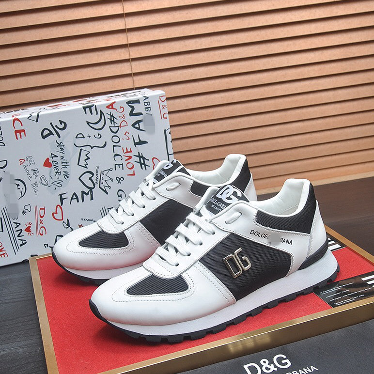 D*G  Premium Leather Casual Sneakers - Designer Unisex Shoes in Black & Blue