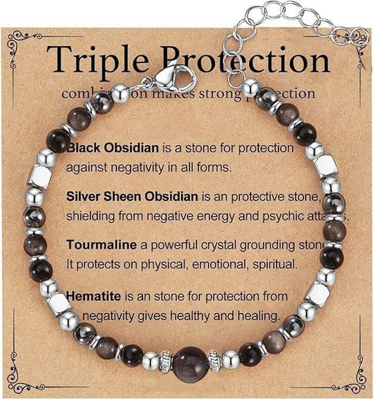Evil Eye Fivefold Protection Bracelet | 5 Natural Crystals | Adjustable Wax Rope