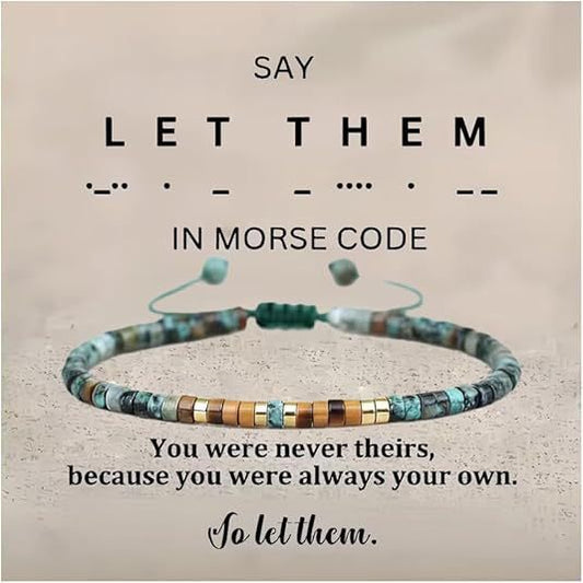 Badass Teacher Morse Code Bracelet | African Turquoise & Tiger Eye Heishi Beads | Teacher Appreciation Gift