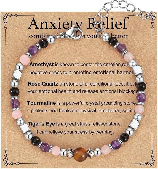 Evil Eye Fivefold Protection Bracelet | 5 Natural Crystals | Adjustable Wax Rope