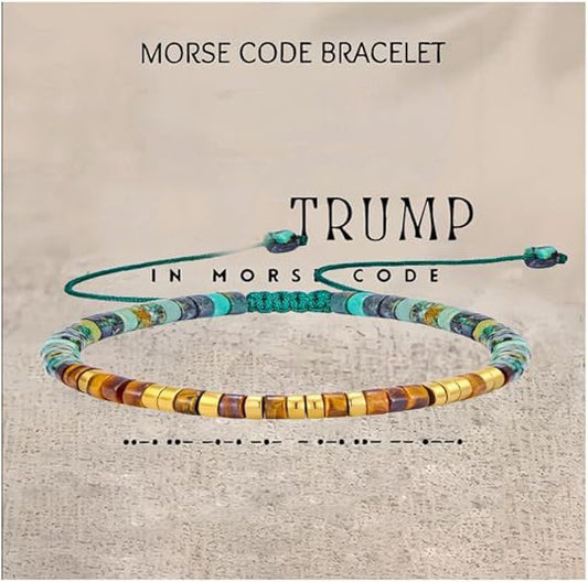 Badass Teacher Morse Code Bracelet | African Turquoise & Tiger Eye Heishi Beads | Teacher Appreciation Gift