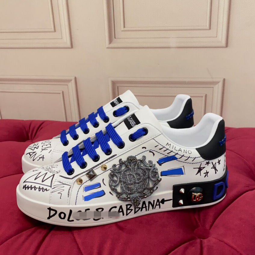 D*G  Luxury Genuine Leather Casual Sneakers - Italian Designer Unisex Shoes