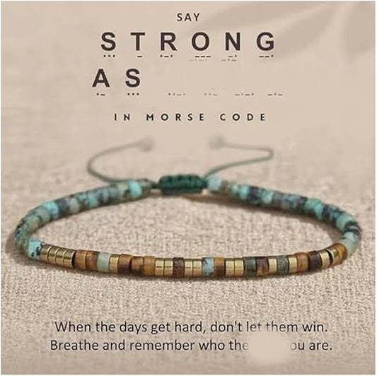Badass Teacher Morse Code Bracelet | African Turquoise & Tiger Eye Heishi Beads | Teacher Appreciation Gift